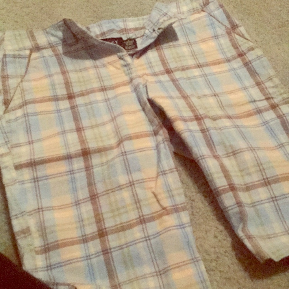 Brown, blue and white shorts
